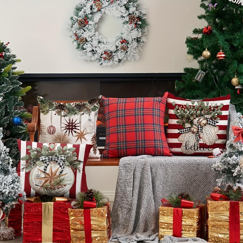 4pcs Linen Christmas Tree Pillowcases Christmas Gift Living Room Sofa Bedroom Zipper Pillow Case Without Pillow Core