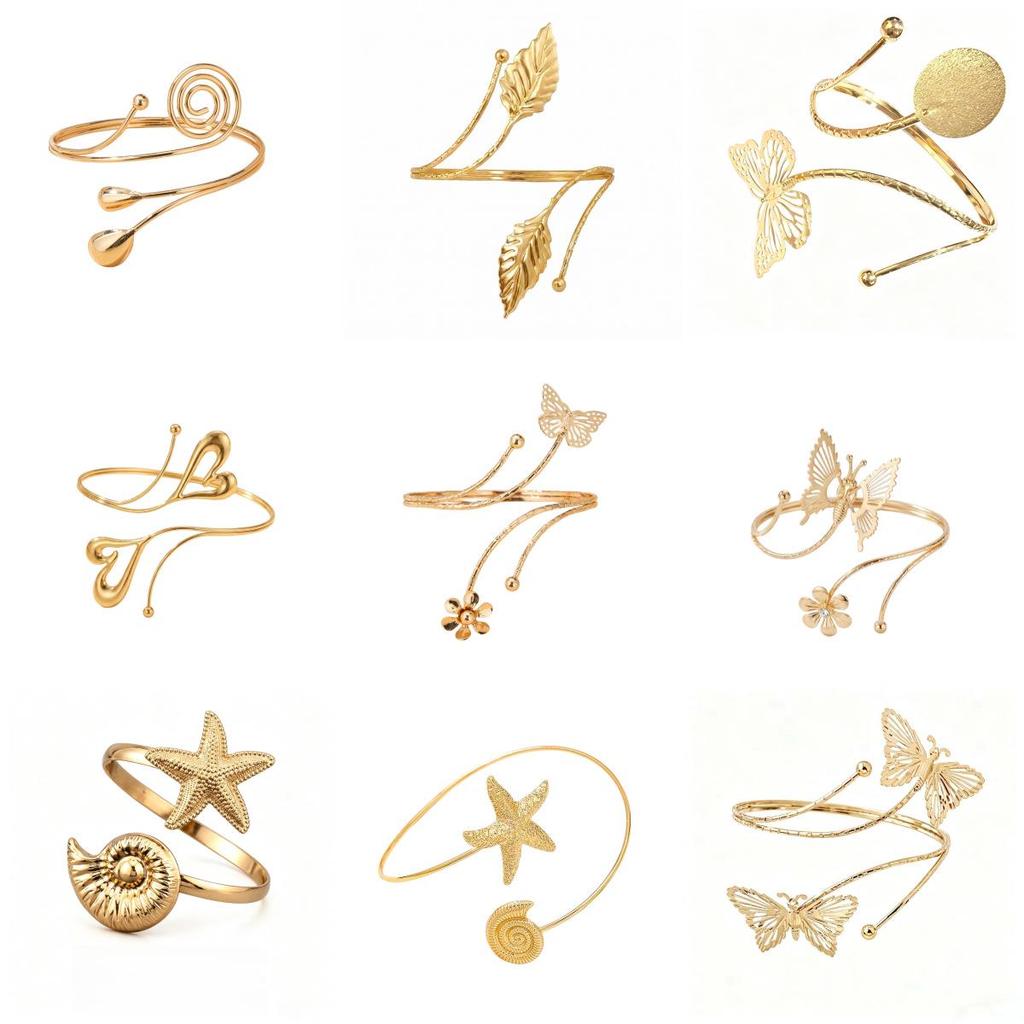 Cross-Border Jewelry Irregular Open Arm Bracelet - Punk Style Flower & Butterfly Arm Ring, Ocean Series Starfish.
