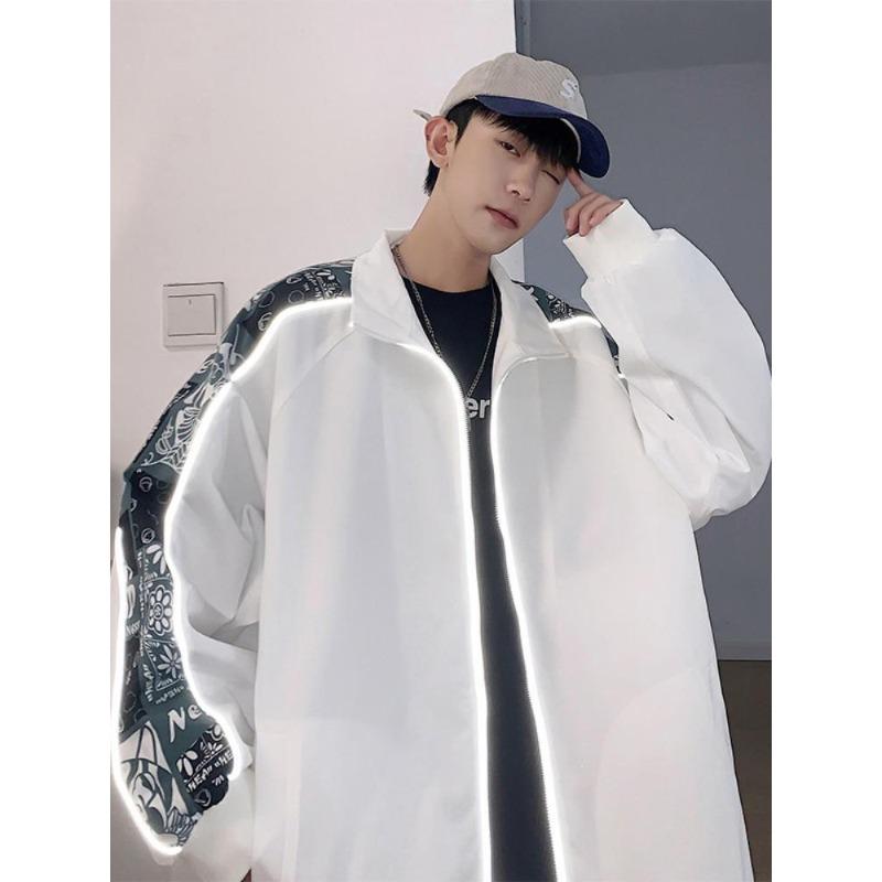 Giacca Moda Uomo Primavera e Autunno Nuova Collo Alto Vita Larga Fantasia Personalità Moda Manica Lunga Giacca