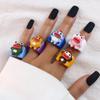 Cartoon Fruit Ring Women Fashion Korean Cute Animal Resin Acrylic Ring Set Christmas Birthday Party Gift Jewelry for Female Girl