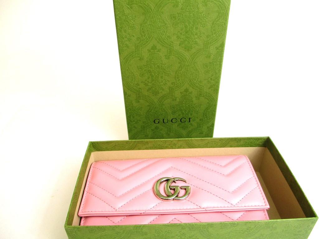 Authentic GUCCI Marmont G Pink Leather Continental Wallet Flap Long Wallet #9913  Refurbished