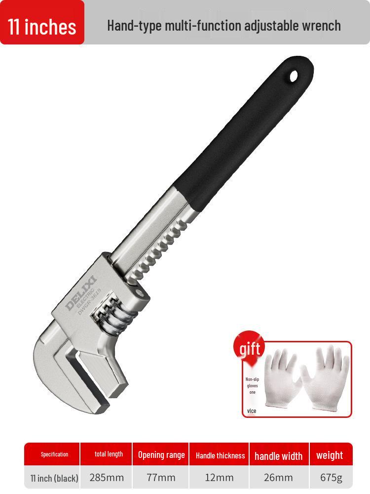 Delixi Multi-Function Adjustable Wrench with Large Opening and Thickened Jaw