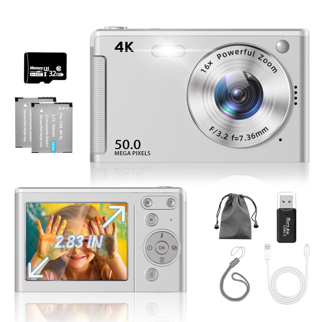Digital Camera 4K Video Upgraded True 50MP Digital Camera with LED 32GB TF AF Compact 16x Image Motion 2 Large Capacity Japanese Instruction Perfect