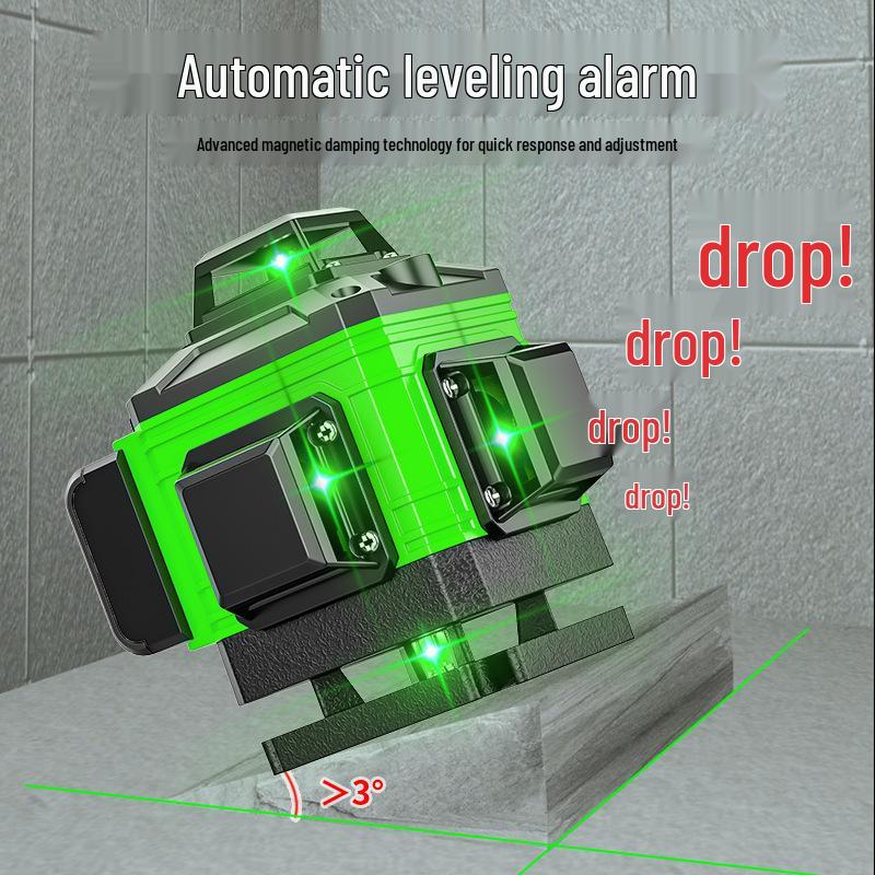 High-Precision Laser Level with 12-Line Green Infrared and Heavy-Duty Spirit Level