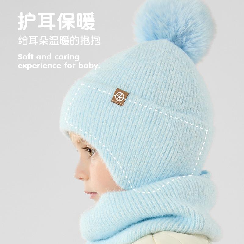 Children's unisex scarf to keep warm Winter infants and toddlers knitted ear protection hat scarf gloves three-piece set