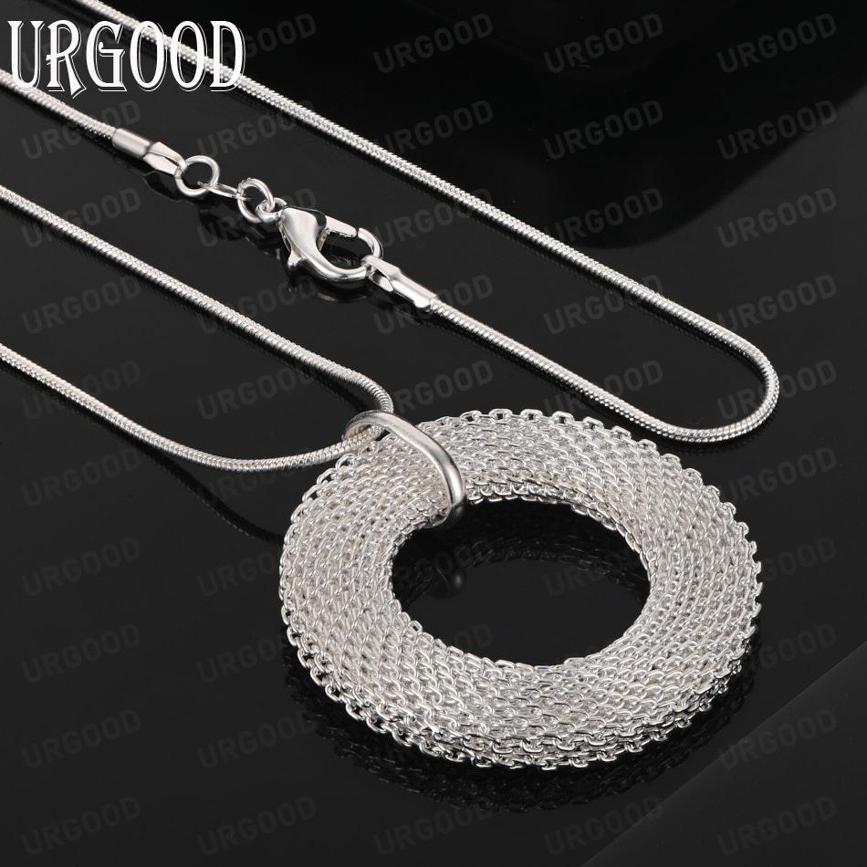 925 Sterling Silver Simple Mesh Circular Necklace - Stylish Evening Jewelry
