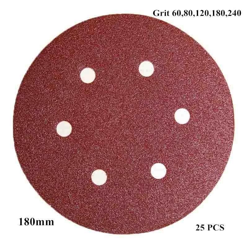

7 180mm Sanding Disc Abrasive Sandpaper Round Sand Paper 6-Holes Hook & Loop for Orbital Sander Tools Accessories 2pcs Grit 60