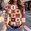 Damen Slim Fit T-Shirt mit Weihnachtsdruck, Langarm, Rundhalsausschnitt für die Feiertagsparty und Freizeitkleidung