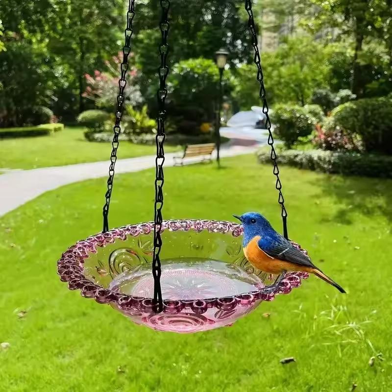 Hanging Bird Feeder,Outdoor Hummingbird Feeder with Hanging Chains,Garden Wild Bird Water Feeder Tray for Patio,Yard Decor