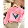 European sizes Cute Whale Print Pattern 0-3 Years Old Kids' Spring Thin Round Neck Sweatshirt Comfortable Soft Design Suitable for Outdoor Wear