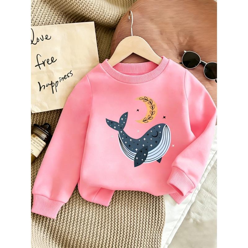 European sizes Cute Whale Print Pattern 0-3 Years Old Kids' Spring Thin Round Neck Sweatshirt Comfortable Soft Design Suitable for Outdoor Wear