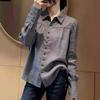 Spot design sense breathable light breathable pleated long-sleeved shirt women commuting versatile and thin solid color shirt women