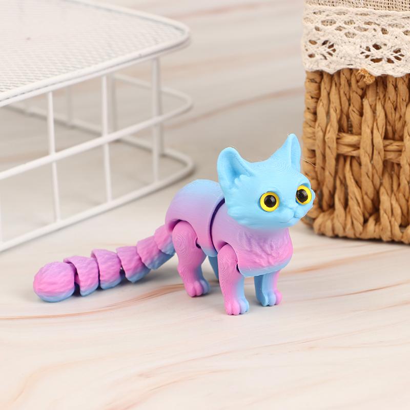 

3D-печатный милый котенок с подвижным хвостовым суставом, детский подарок, игрушечная модель, украшение для автомобиля