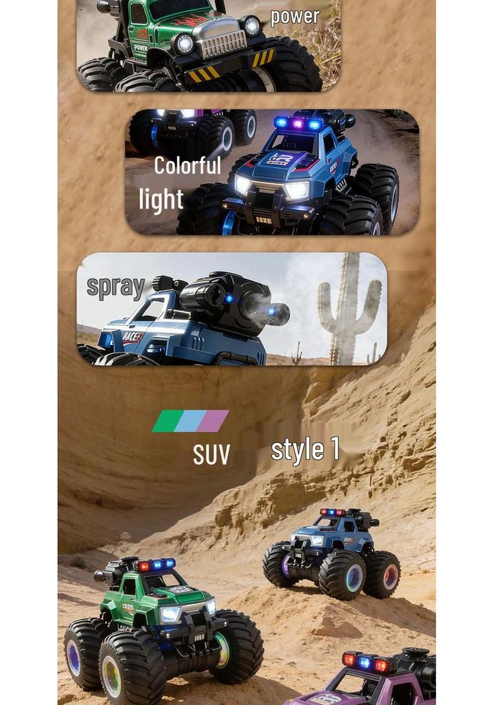 Cross-Country Big Foot RC Off-road Stunt Car with Spray Lights & Gear Shifting - Drop-Resistant Children's Toy