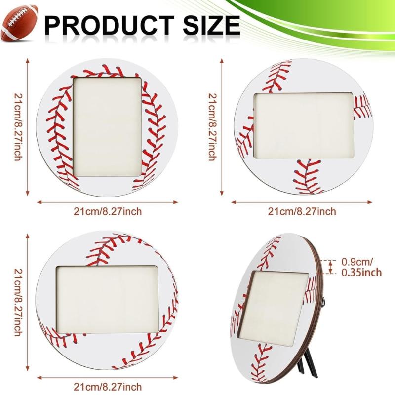 2Pcs Wood Baseball Soccer Photo Frames Sports Themed Tabletop Display Picture Holders for Home Decors for Athletes Team