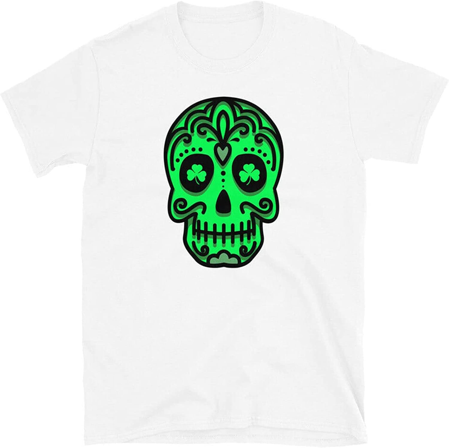 Men s St. Patrick s Day of The Dead Skull T Shirt Unisex Neon XXL