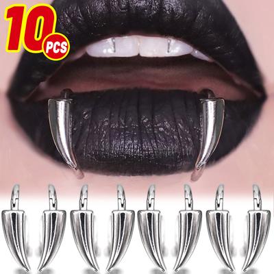 2/10 Stück Edelstahl Personalisierter Scharfer Zähne Fake Piercing Lippenring Punk Übertriebener Schmuck für Frauen Gothic Körperschmuck
