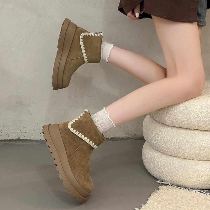 [Fanfna] Lace Simple Martin Boots for Women's 2025 Autumn and Winter New Thick-soled Retro Height-increasing Versatile Short Boots for Women