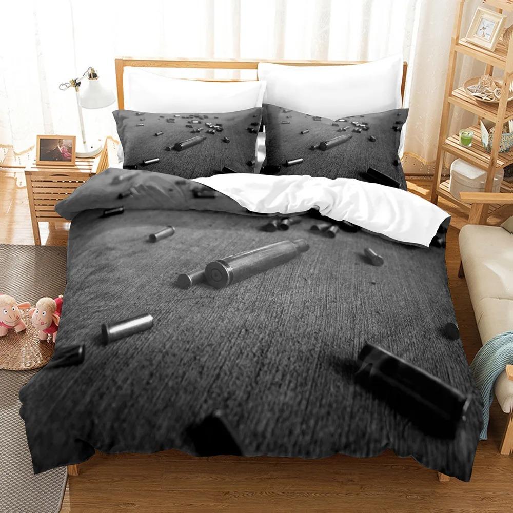 Single/Twin/Full/Queen/King Size 3D - Printed Gaming AK - 47 And PUBG Bullet - Themed Bedding Set For Adult And Kid Bedrooms