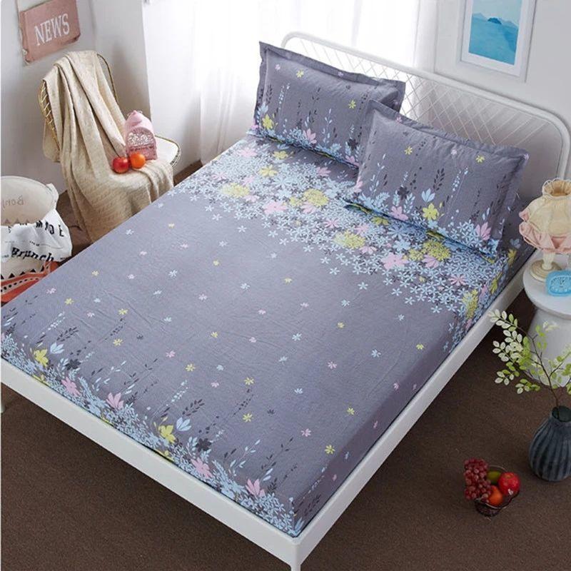 Floral Printed Bed Sheet Washed Bedding for Single and Double Beds