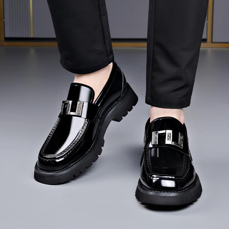 Men's Extra Large Leather Slip-On Business Casual Shoes with Thick Sole and Fashion Buckle
