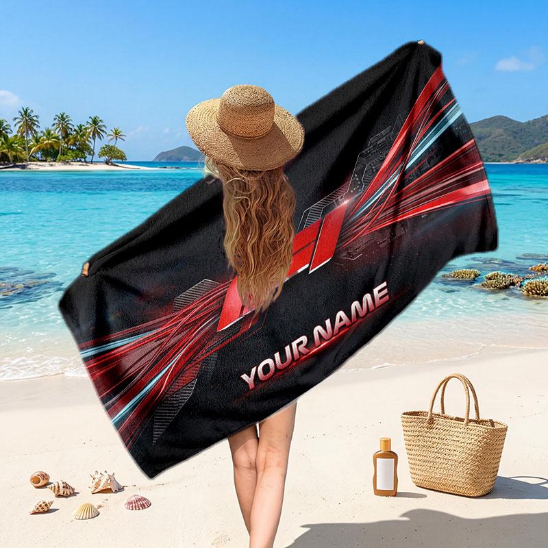 Asciugamano da Spiaggia Personalizzato con Testo Nome F1, Asciugamano Morbido Assorbente per Spiaggia Piscina Viaggio Regalo Personale