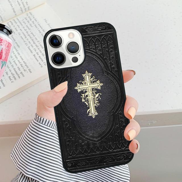 Cross on Bible Christian Catholic phone Case For iPhone 16 15 14 Plus XR XS apple 16 11 12 13 mini Pro Max coque