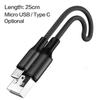 Fast Charging Nylon Braided USB C To Micro USB Data Sync Cable 25CM Compatible with Smartphones Tablets Durable and Flexible