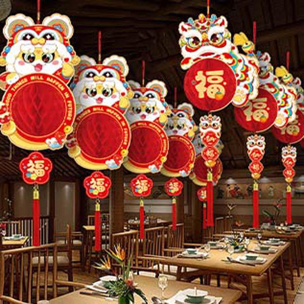 Chinese Snake Year Pendants Blessing Honeycomb Ball Ornament New Year Red Paper Lantern Birthday