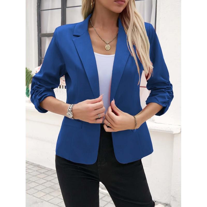 Womens Slim Fit Blazer Jacket 7/8 Sleeve Office Wear Business Casual Suit Coat Pure Color
