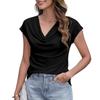 Women's Cowl Neck Short Sleeve Casual Slim Fit Solid Color Knit T-Shirt Blouse
