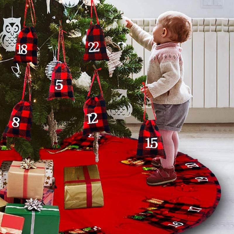 Christmas Tree Skirt Foot Carpet Base Cover with 24 Day Countdown Home Mall Family Gatherings Festive Holiday Decoration