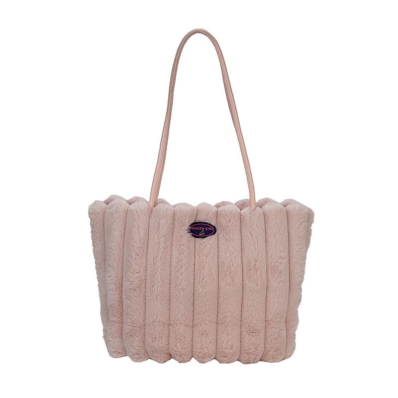 

Женская плюшевая сумка-тоут 2025 - Большая вместимость, пушистая наплечная сумка розовый