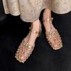 Fashion New Popular Women Weave Mesh Sandals Square Toe Low Heels Mules Shoes Open Toe Woman Summer Trend Dress Chunky Designer Pumps