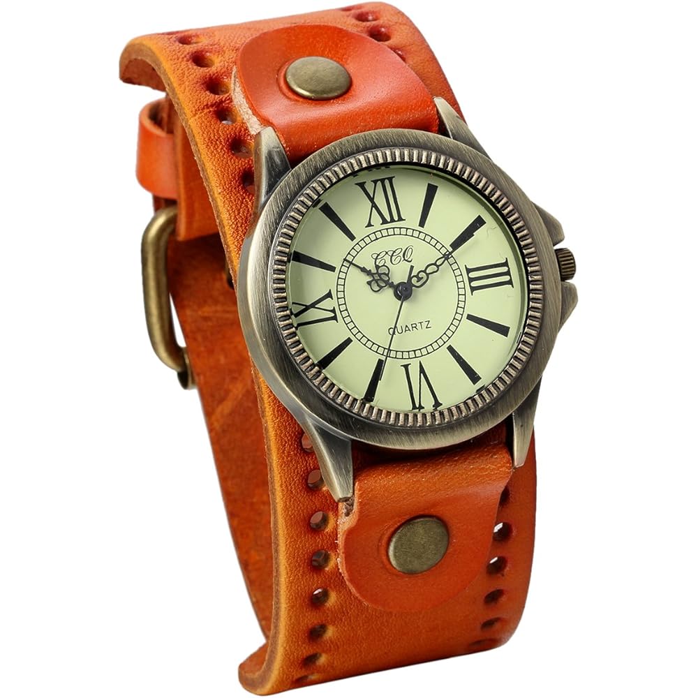 JewelryWe Antique Style Unisex Watch Retro Dial Frame Leather Alloy Brown Yellow