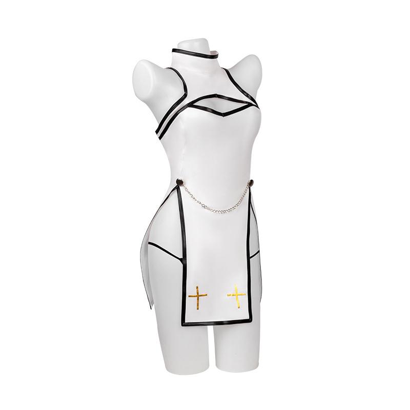 Masterwork Apocalypse Purifying Priestess Cosplay Costume, Nun Style Outfit with Cross & Chain for Halloween & Anime Cosplay