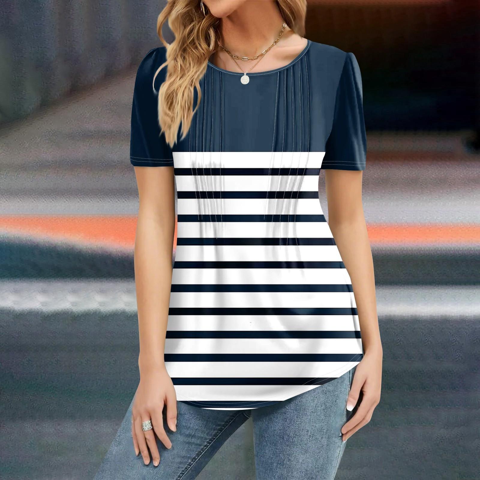 

Женская мода повседневная полосатая рубашка с коротким рукавом и принтом, свободный джемпер XL белый