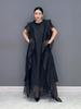 Sleeveless Black Flounced Edge Dress