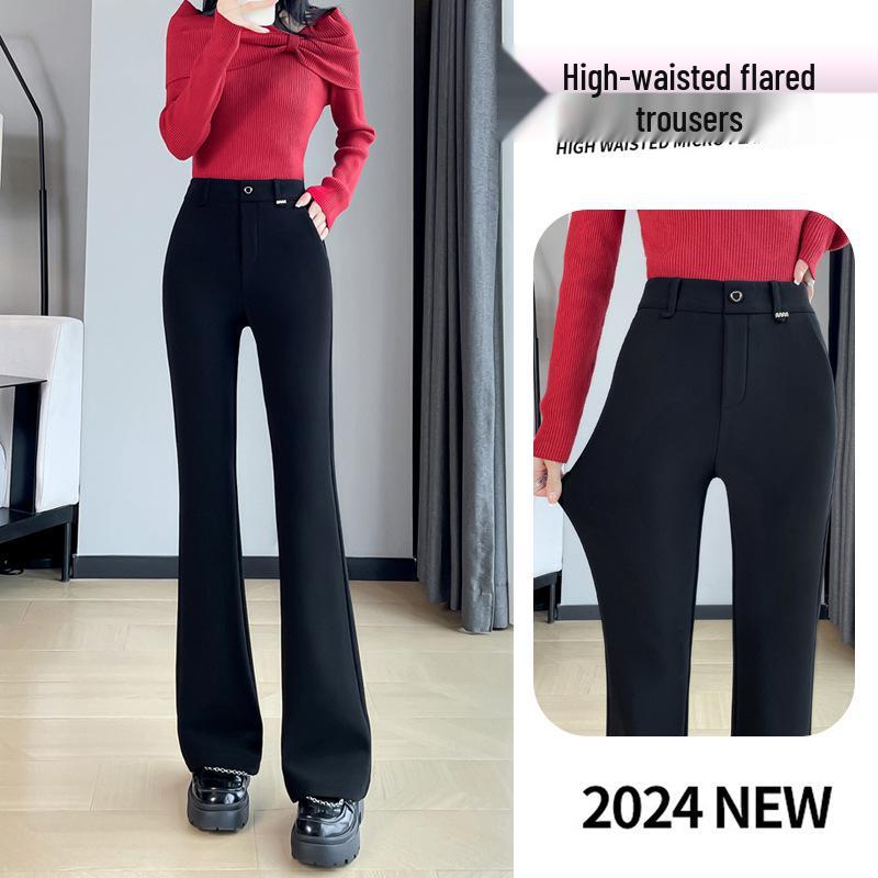 Women s Black Velvet High-Waist Micro Flare Pants – Slimming Autumn/Winter 2026 Medium