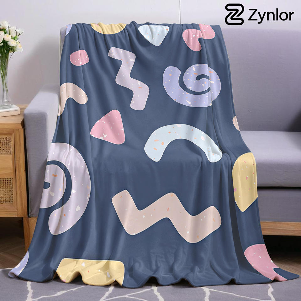 Terrazzo Abstract Shape Cartoon Anime Print Flannel Blanket Soft Warm Throw for Kids Bedroom Sofa Bed Christmas Office Car