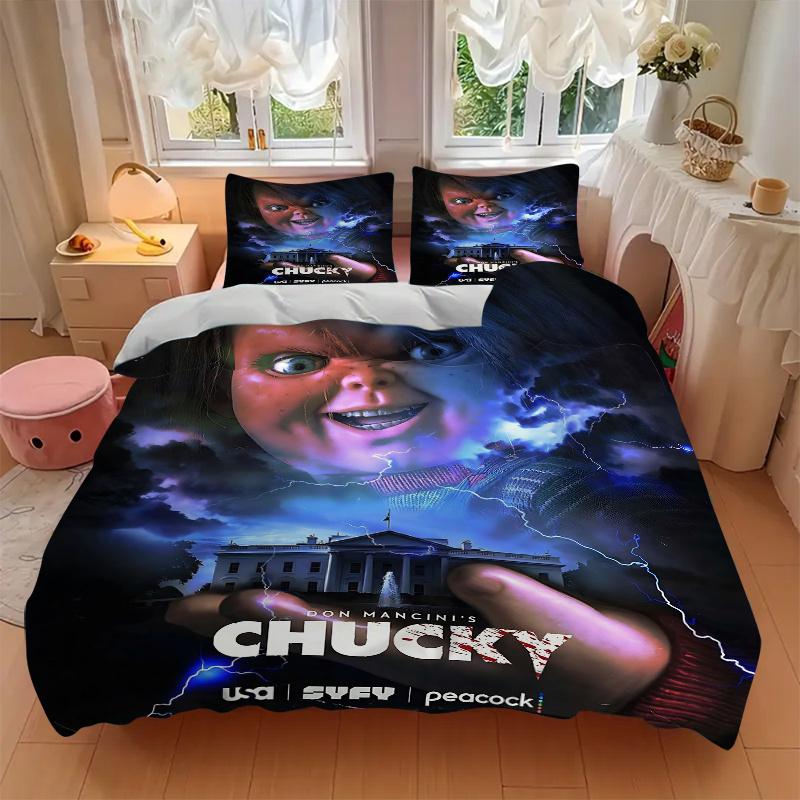 3pcs Chucky Horror Doll Bedding Set - Includes 1 Quilt Cover and 2 Pillowcases, Comfortable Bedding with Stylish Design for Bedroom, Machine