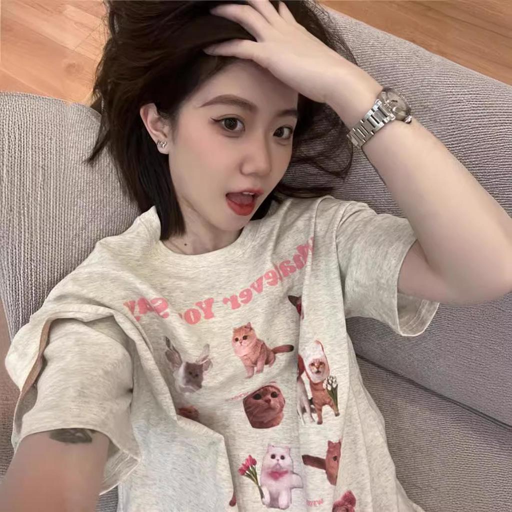 Plus Size Cotton Cartoon T-Shirt - Women's Trendy Short Sleeve Straight Shoulder Top