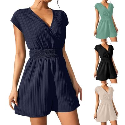 Solid Color Cross Neckline Tie Bow Jumpsuit T-Shirt Women's Spring/Summer Clothing