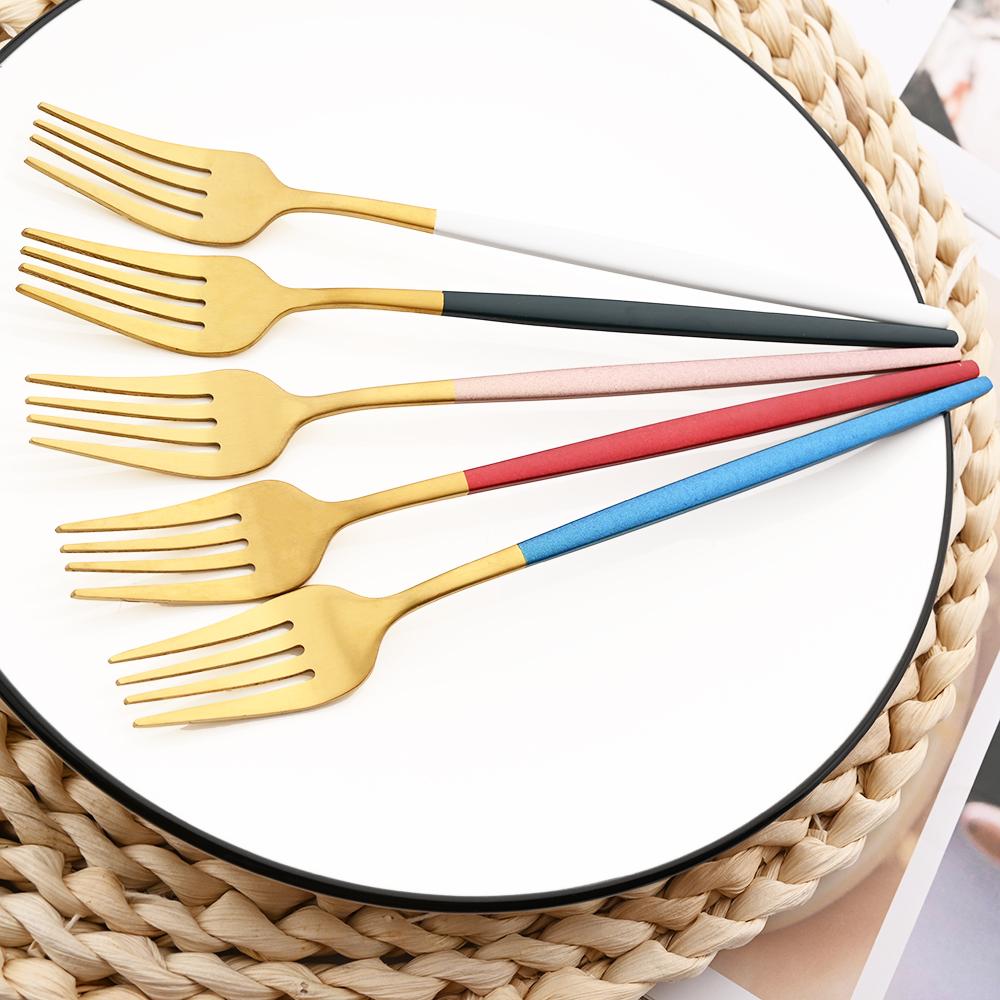 JANKNG 24Pcs Matte Dinnerware Golden Knife Fork Dessert Spoons Flatware Set Stainless Steel Cutlery Set Kitchen Silverware Set