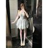 Summer first love sweet wind small flying sleeves lace splicing dress waist princess puffy short skirt floral waist