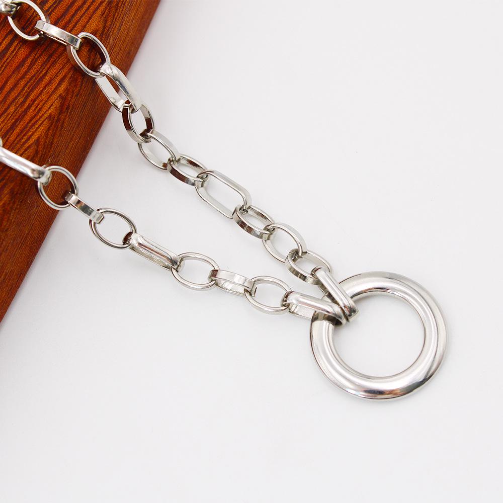 Versatile French Retro Geometric Circle Pendant Necklace, Elegant Titanium Steel with Real Gold Plating for Women