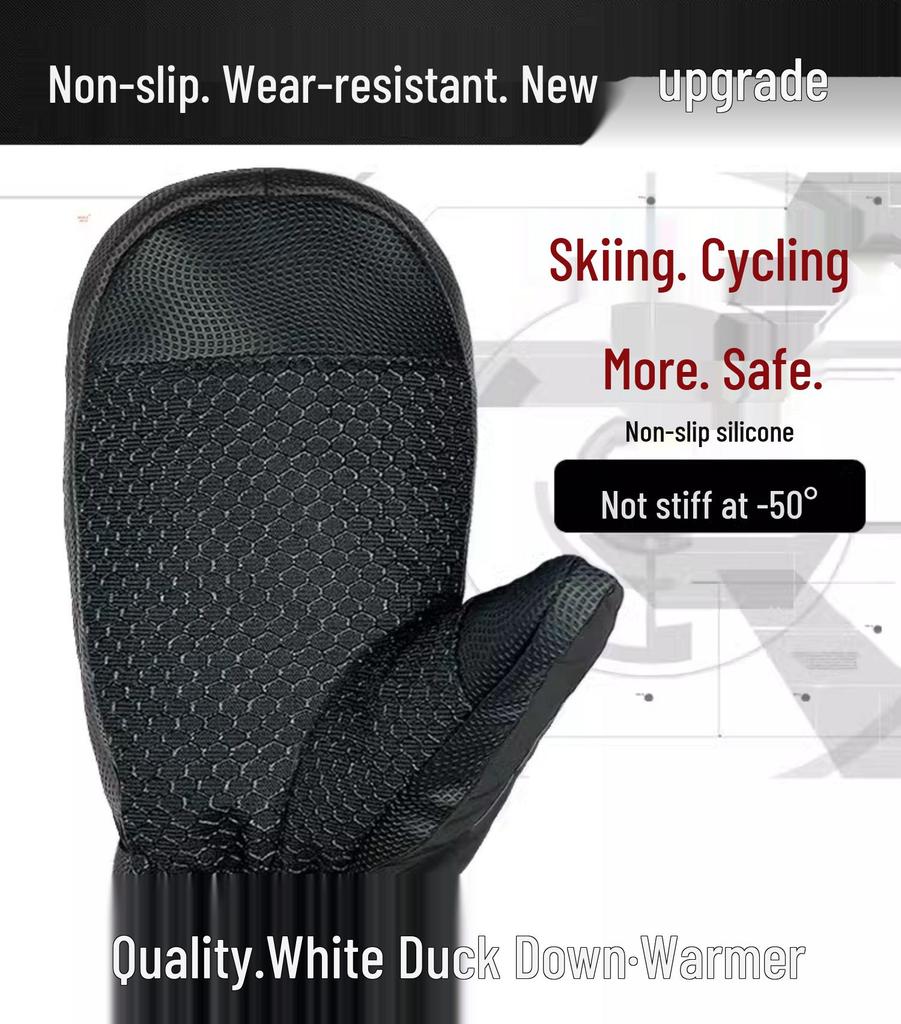 Real Down Winter Touchscreen Ski Gloves for Men & Women – Non-slip, Windproof, Thickened for Warmth.