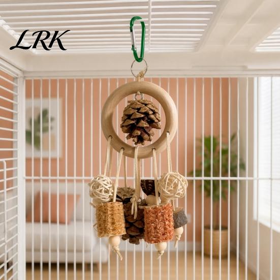 Bird Play Enrichment Toy Parrot Chew Toy, Pine Cone Corn Cob Rattan Ball Oral Health Foraging Cage Accessories for Conure Parakeet Cockatiel