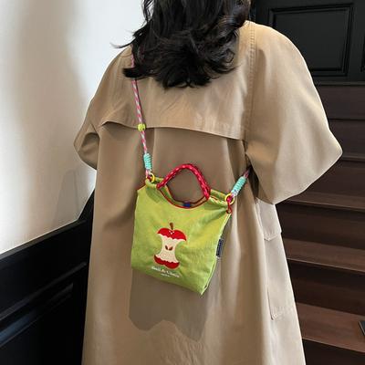 Japanese Embroidery Cute Apple Bucket Bag Girl 2025 New Mobile Phone Bag Versatile Commuter Shoulder Messenger Bag