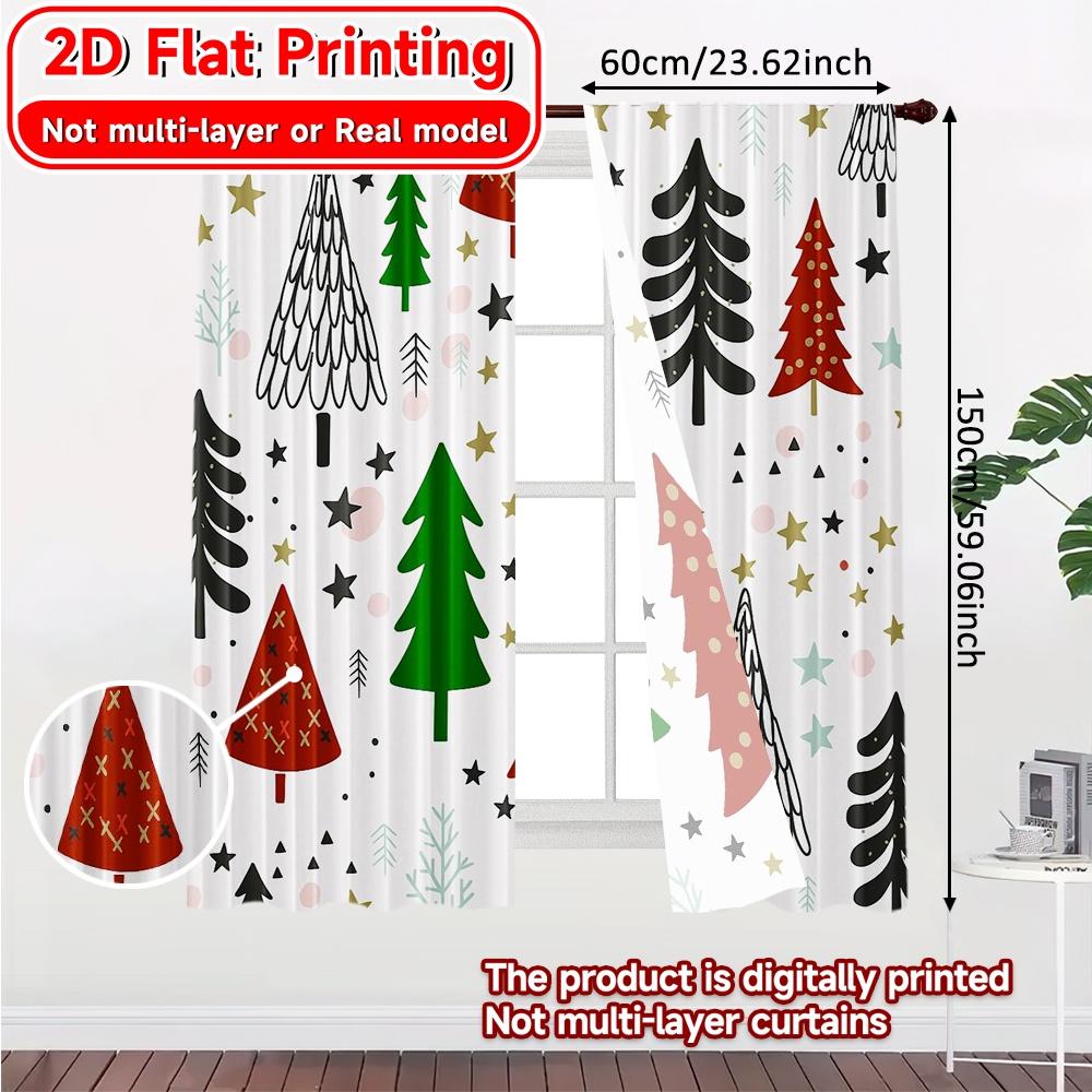 Set Of 2 Modern Flat Printing Curtains Without Rod Festive Forest Fashionable Curtainments During Christmas Holiday Curtain Polyester